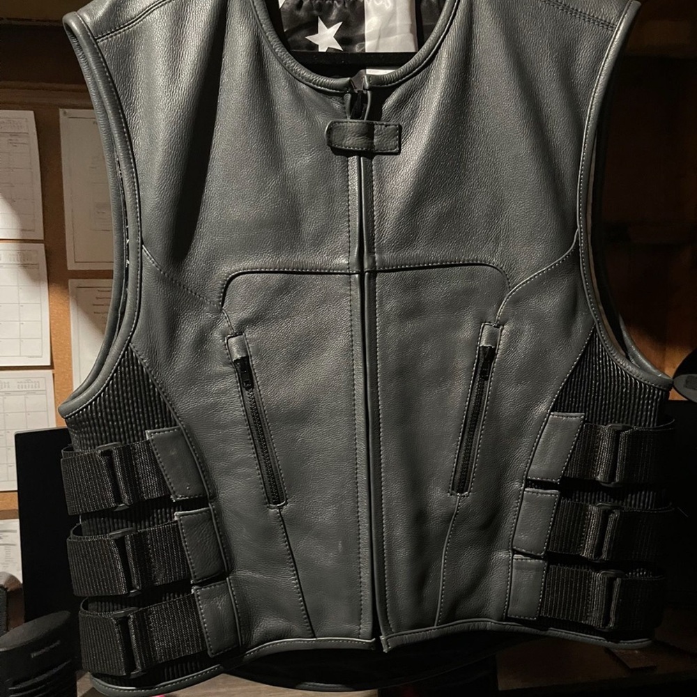 Men’s First Manufacturing Company Gray Leather SWAT-Style Motorcycle Riding Vest